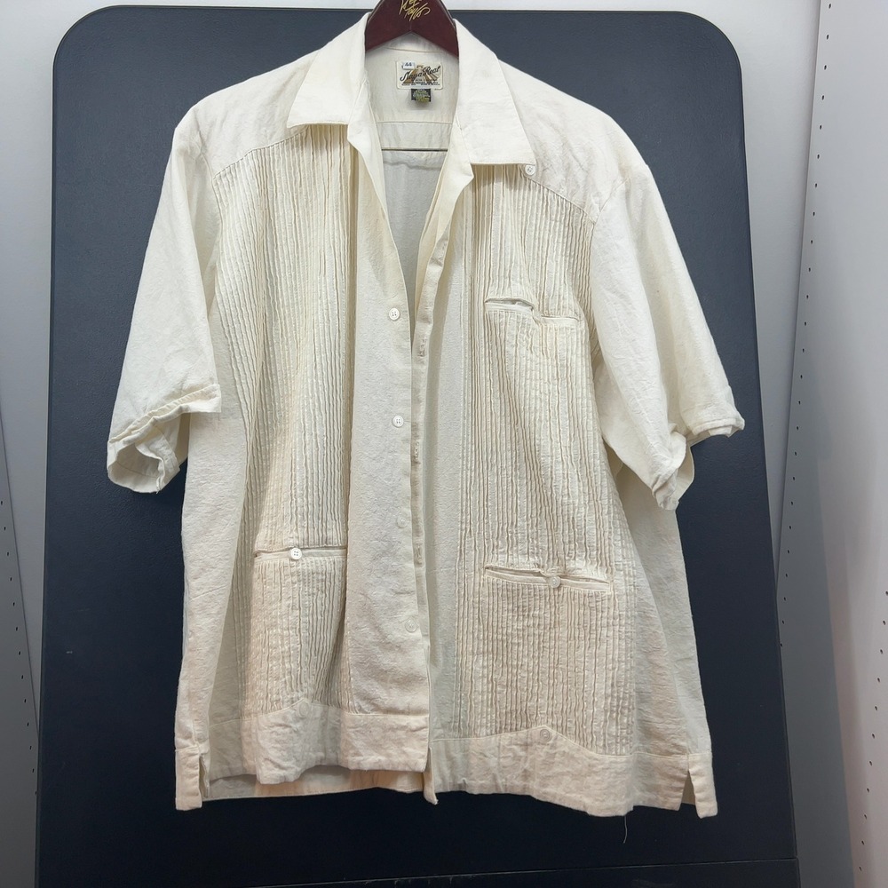 Maya Real Mens Pintuck Cotton Short Sleeve Guayabera Shirt Cream Size 44 Mexico